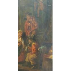 paneel kroegtafereel met figuren fraaie lijst, 17/18e eeuws