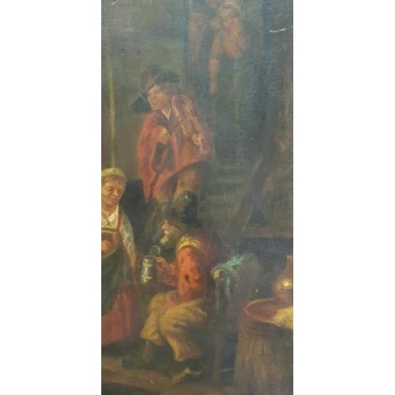 paneel kroegtafereel met figuren fraaie lijst, 17/18e eeuws