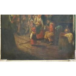 paneel kroegtafereel met figuren fraaie lijst, 17/18e eeuws