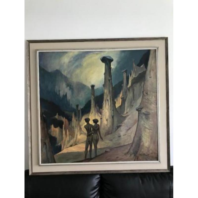 Klaas Pijlman 1917-2007 Groot olieverf schilderij, museaal.