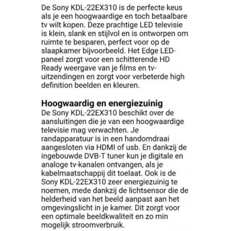 Sony bravia kdl-22ex310 22inch tv