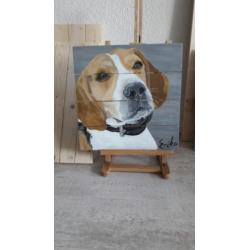 Hond op hout handgeschilderd