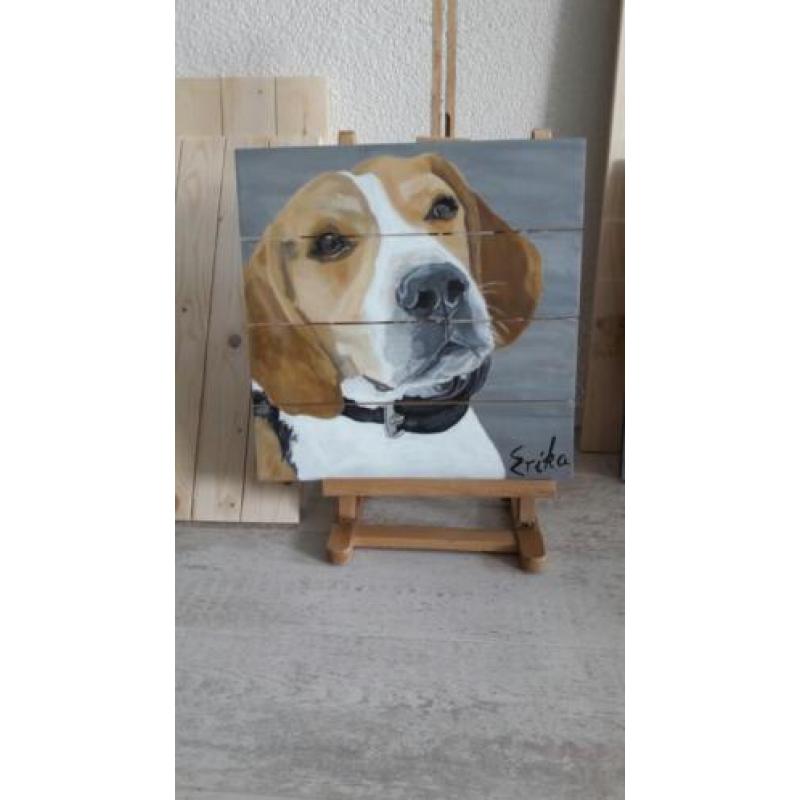 Hond op hout handgeschilderd