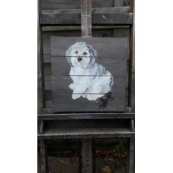Hond op hout handgeschilderd