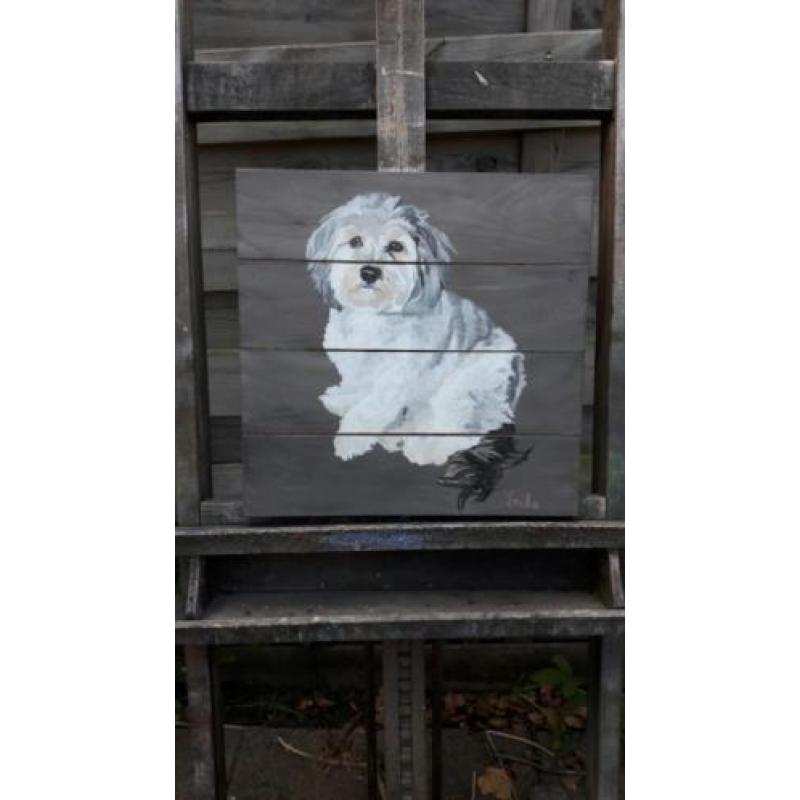 Hond op hout handgeschilderd