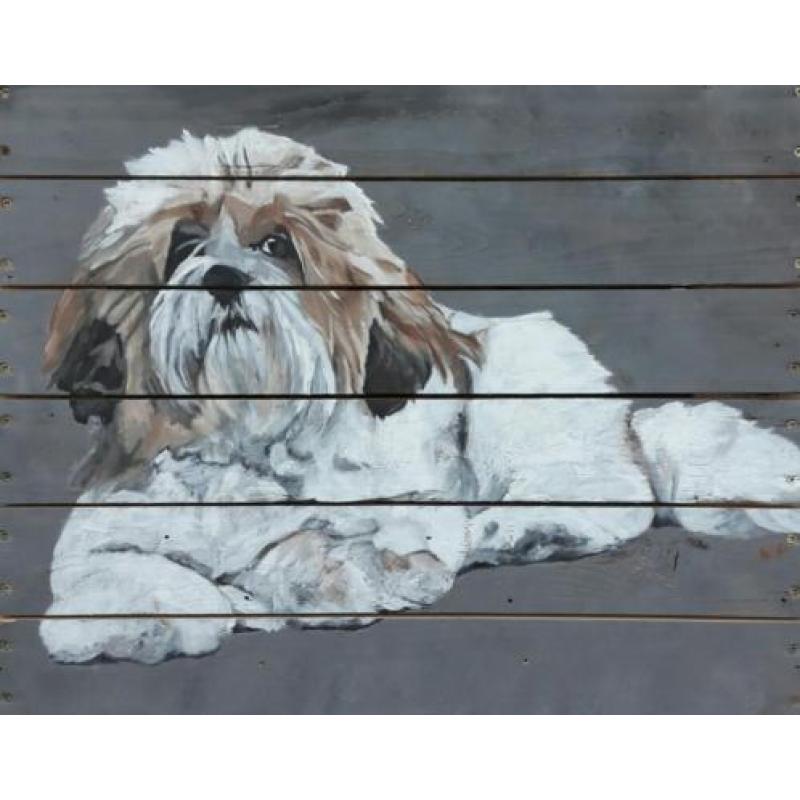 Hond op hout handgeschilderd