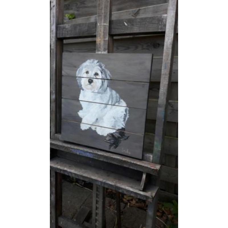 Hond op hout handgeschilderd