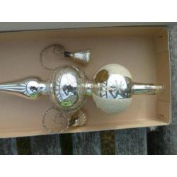 Antieke oude zilveren kerstboom piek met belletjes vintage
