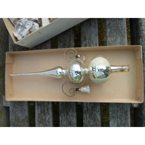 Antieke oude zilveren kerstboom piek met belletjes vintage