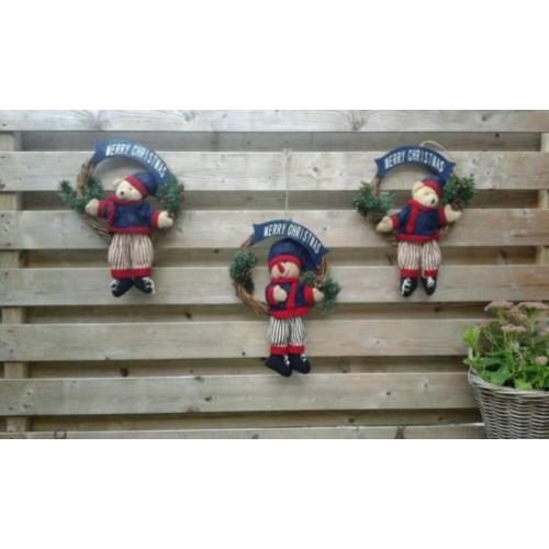 Kerst deur kransen 2 stuks met beertje 1stuk met sneeuwpop.