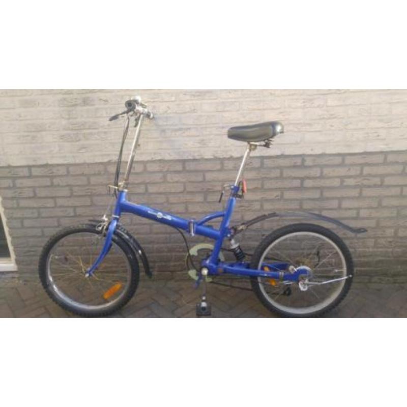 Blauwe vouwfiets met 20 inch wielen
