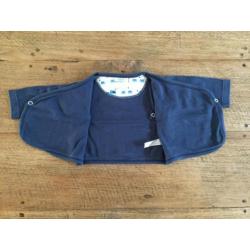 Hema setje: donkerblauw overslag vest/trui en broek, maat 50