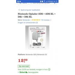 nintendo oplader 3ds 3dsxl dsi dsixl